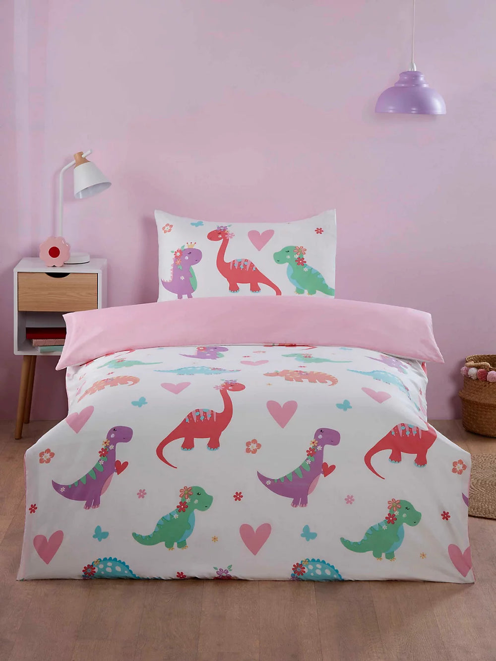 Peuter dekbedovertrek Dino Daisy  - microvezel  - 120x150 + 40x60 cm