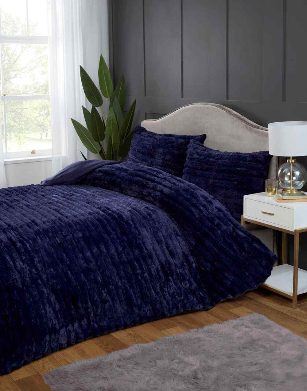 Rabbit Faux Fur dekbedovertrek - fleece - Navy blauw - 1-persoons