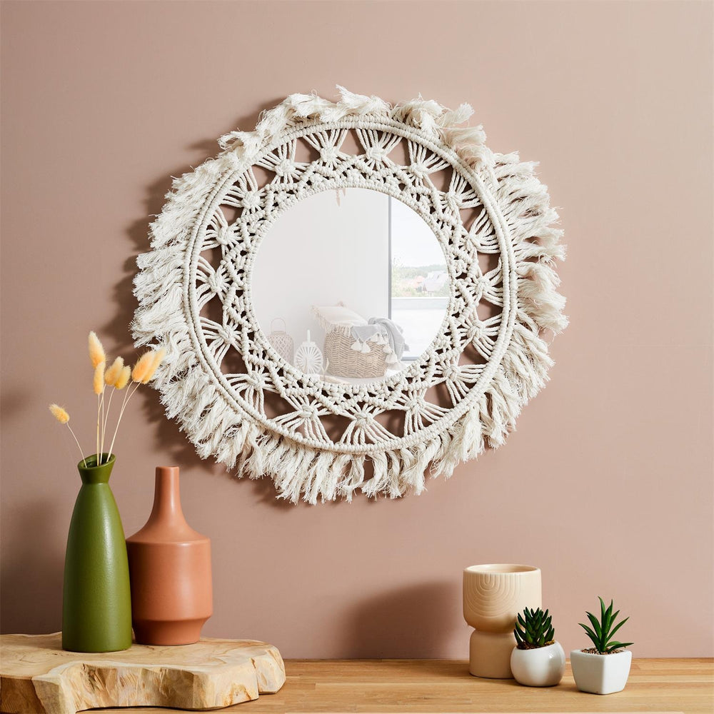 Home Deco Factory Wandspiegel Boho/Ibiza - macrame - rond - D55cm