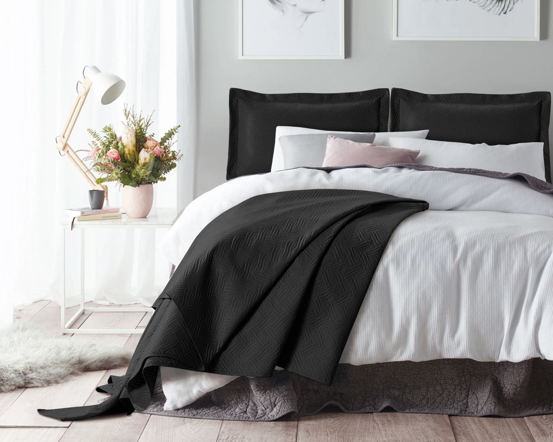 Sprei Wave - zwart - micropercal - 260x250 cm - Incl. 2 Kussenslopen
