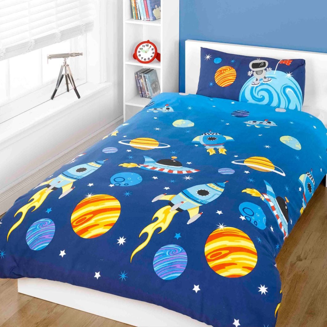Kinder dekbedovertrek Raket - polykatoen - 1-persoons (135x200 + 50x75 cm)