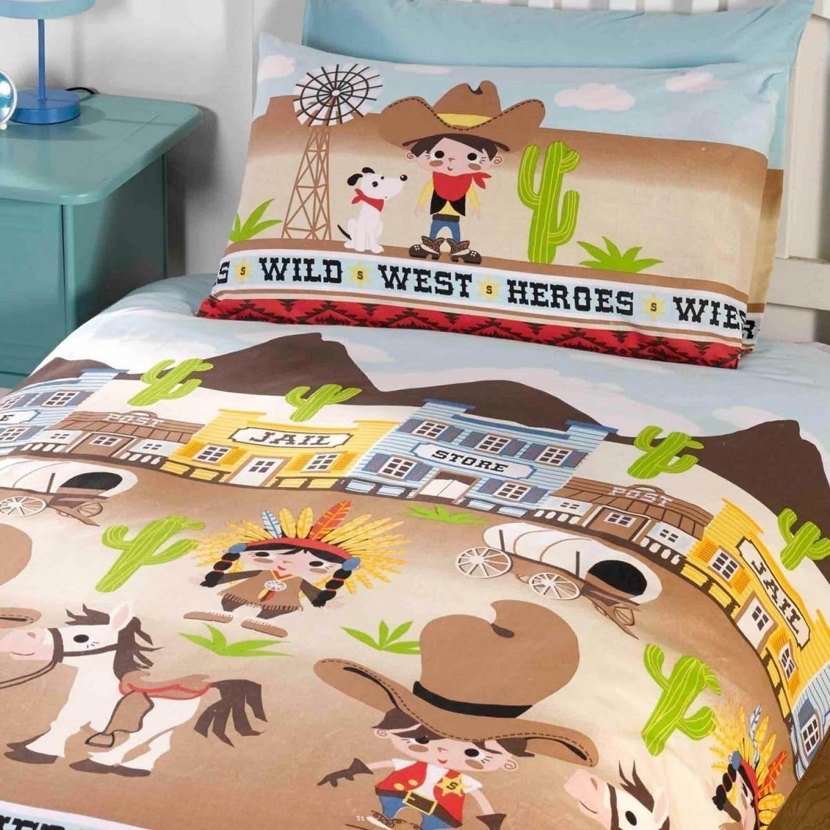 Kinderdekbedovertrek Wild West - Polykatoen - eenpersoons (135x200+50x75 cm)