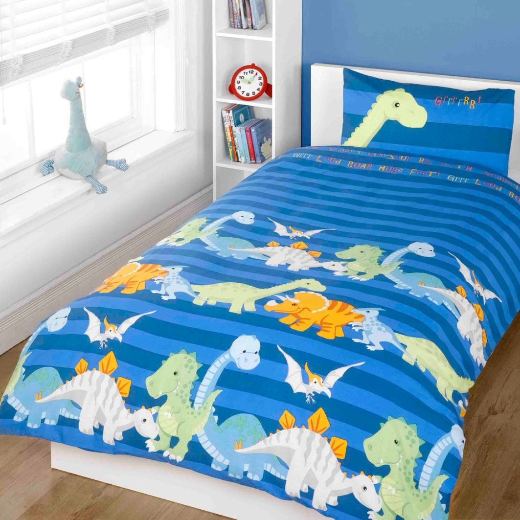 Peuter dekbedovertrek Baby Dino's  blauw - polykatoen - 120x150 + 40x60 cm