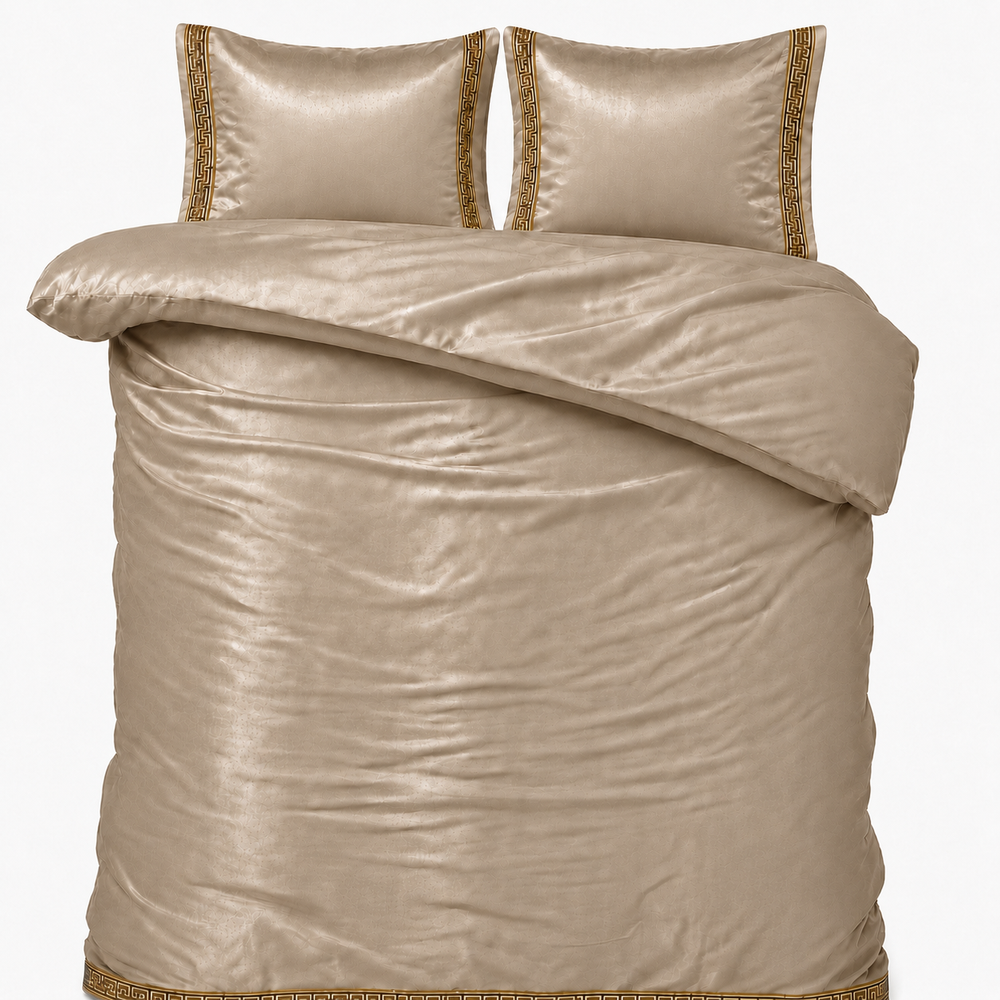 Glans satijn dekbedovertrek Lace - taupe - 1-persoons