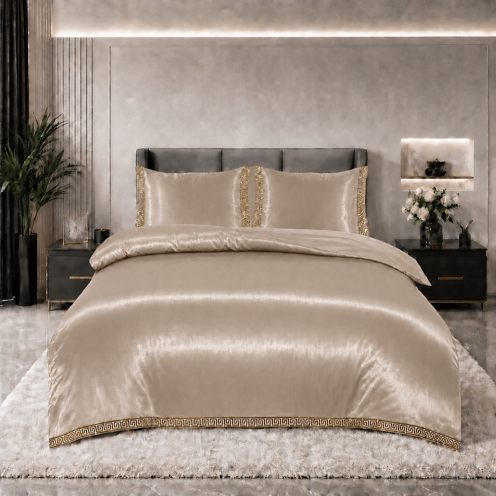 Glans satijn dekbedovertrek Lace - taupe - 1-persoons