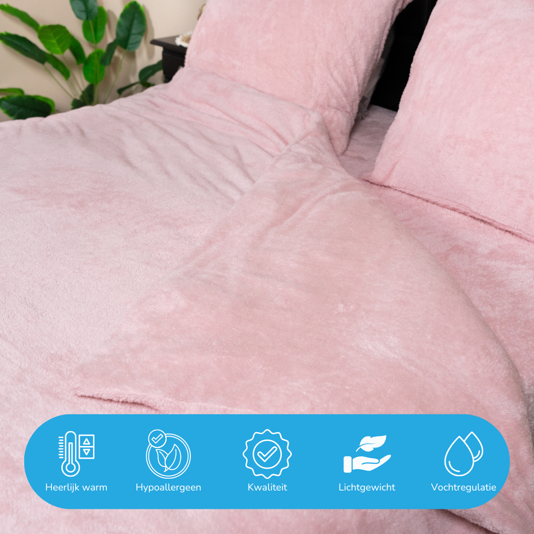 Teddy fleece dekbedovertrek - licht roze - 2 kanten teddy