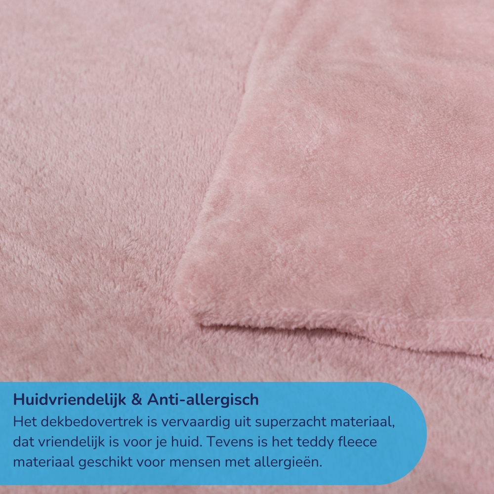 Teddy fleece dekbedovertrek - licht roze - 2 kanten teddy