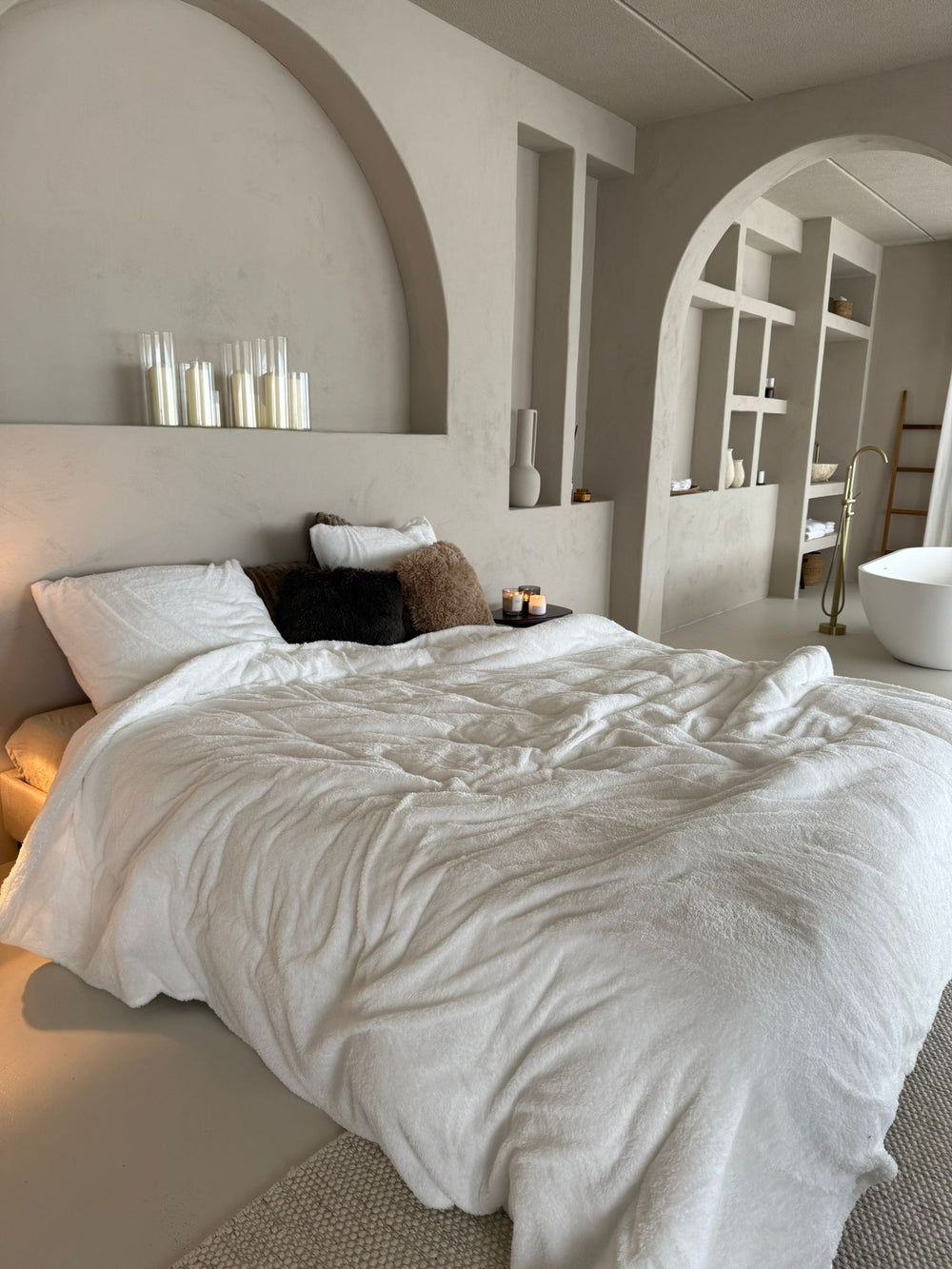 Teddy fleece dekbedovertrek - wit - 2 kanten teddy