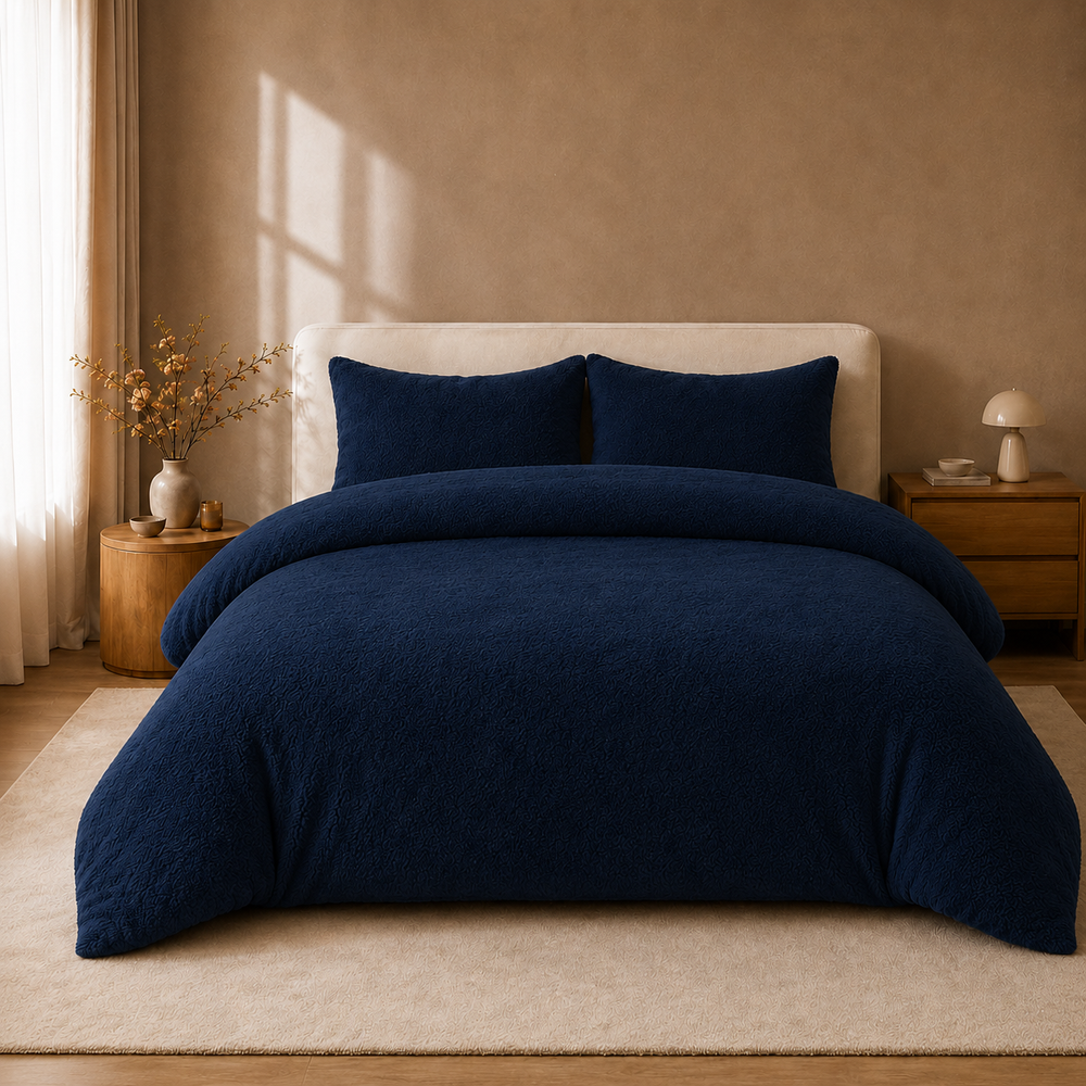 Teddy fleece dekbedovertrek - navy - 2 kanten teddy