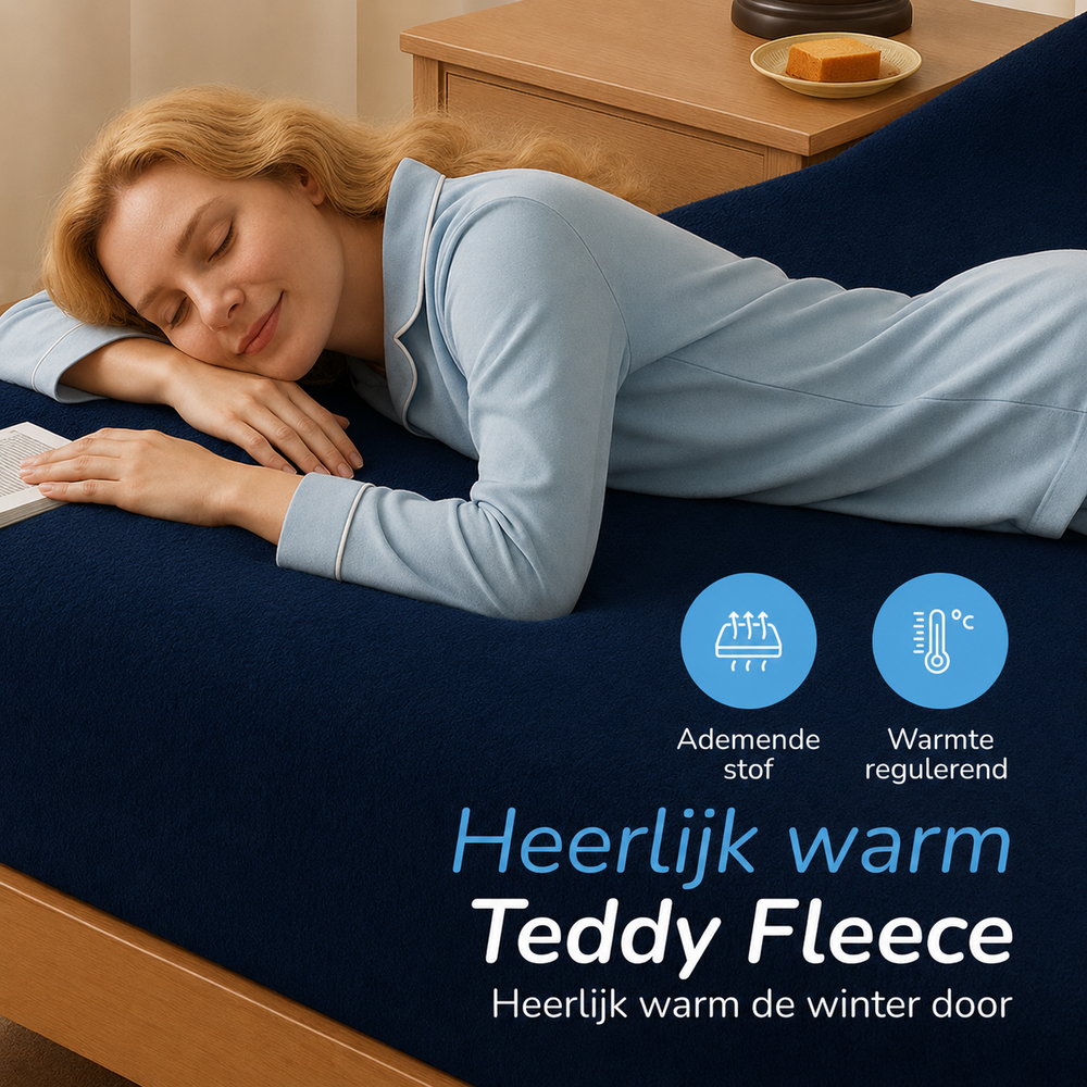Teddy fleece hoeslaken - navy