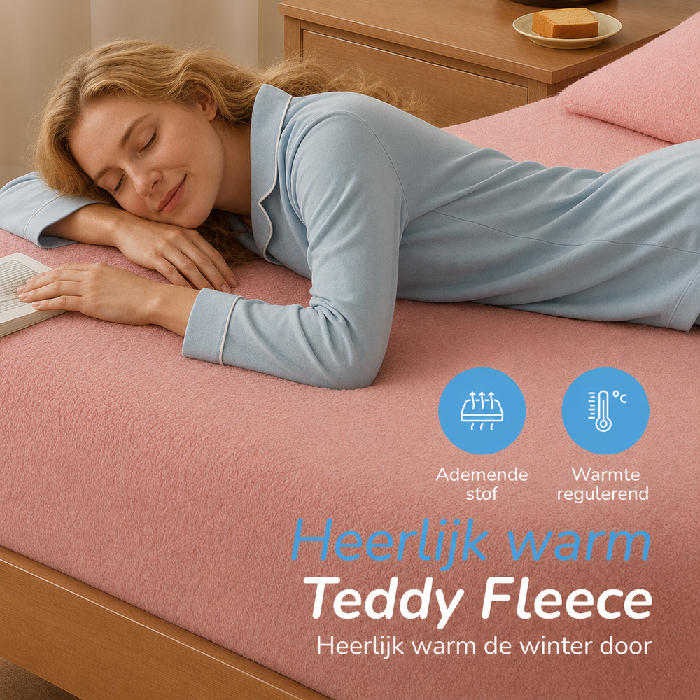 Teddy fleece hoeslaken - roze