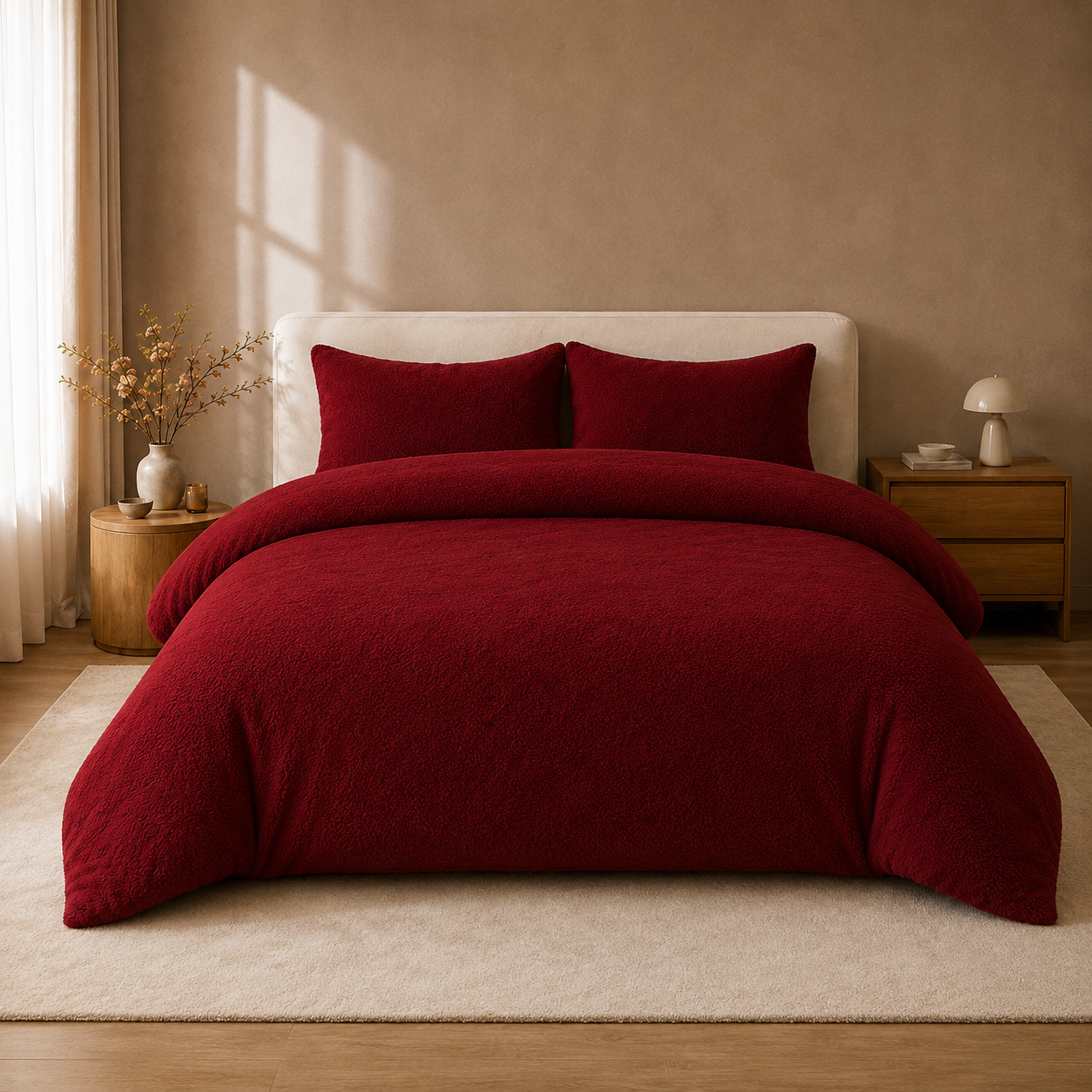 Teddy fleece dekbedovertrek - Wine - 2 kanten teddy - Lits-jumeaux XL (260x220 + 2st 60x70cm)