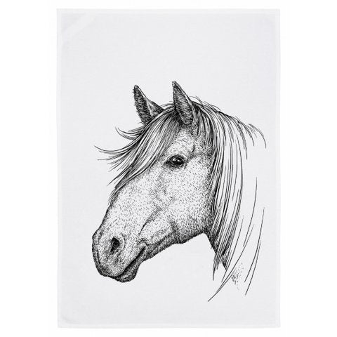 Theedoek paard wit 50x70 cm
