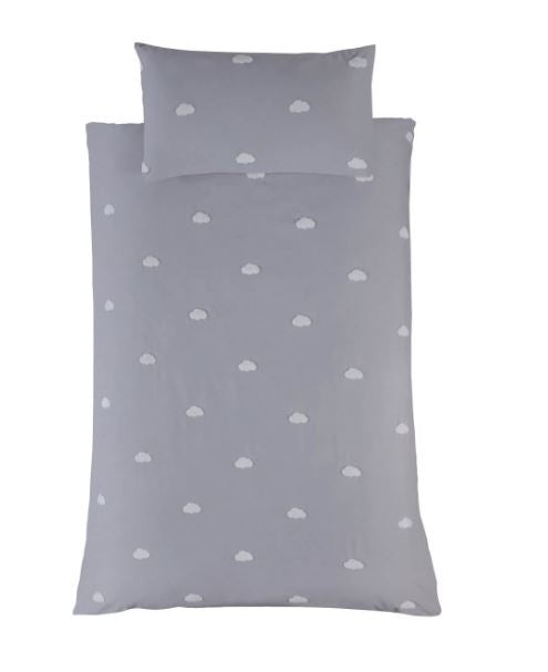 Sleepdown dekbedovertrek Wolkjes  - grijs - microvezel - 1-persoons (135x200 + 50x75 cm)
