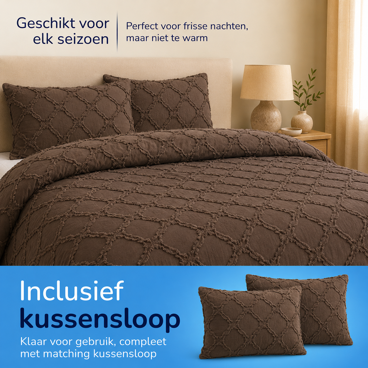 Decoware dekbed zonder overtrek incl. kussensloop - Tufted Curve - Bruin