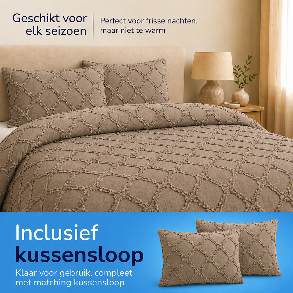 Decoware dekbed zonder overtrek incl. kussensloop - Tufted Curve - taupe