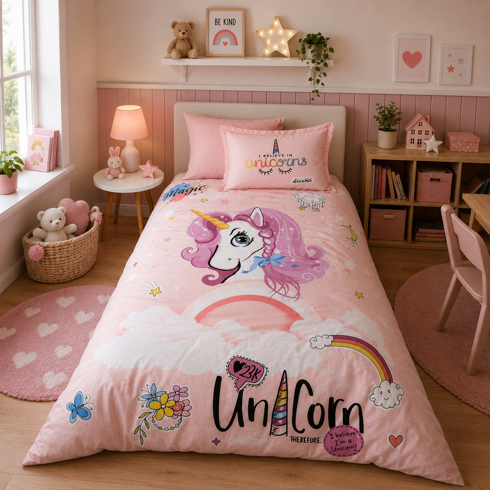 Decoware kinderdekbedovertrek Pink Dreams unicorn - katoen