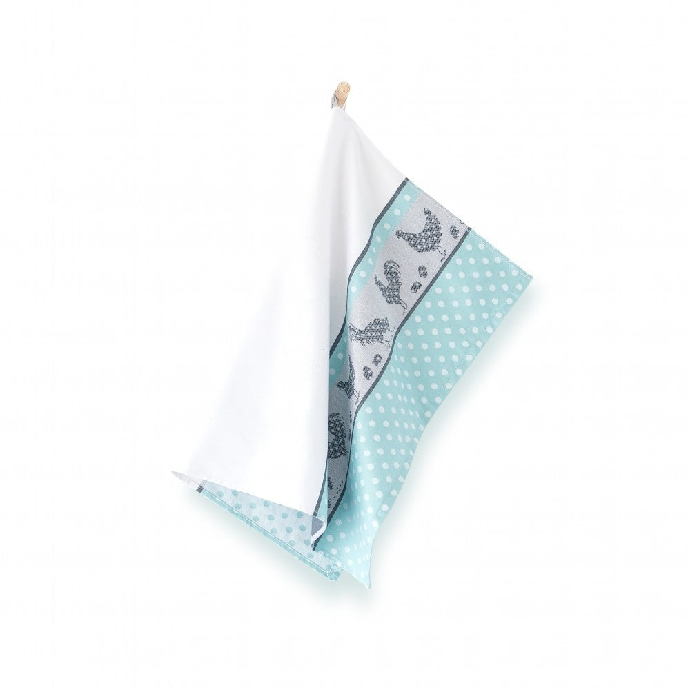 Theedoek Kippen turquoise
